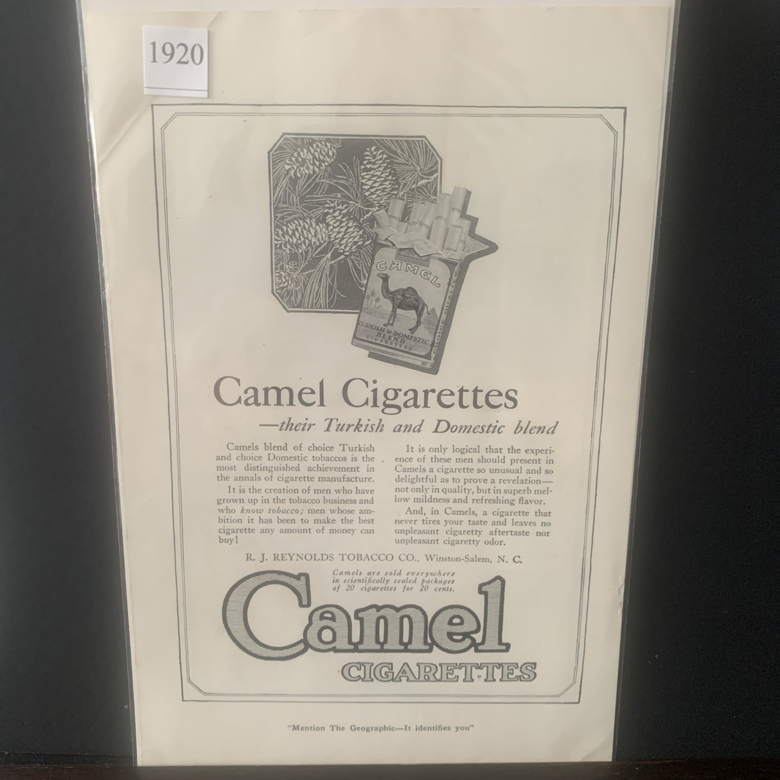 Vintage 1920 Camel Cigarette Turkish And Domestic Blend Ad Advertisement