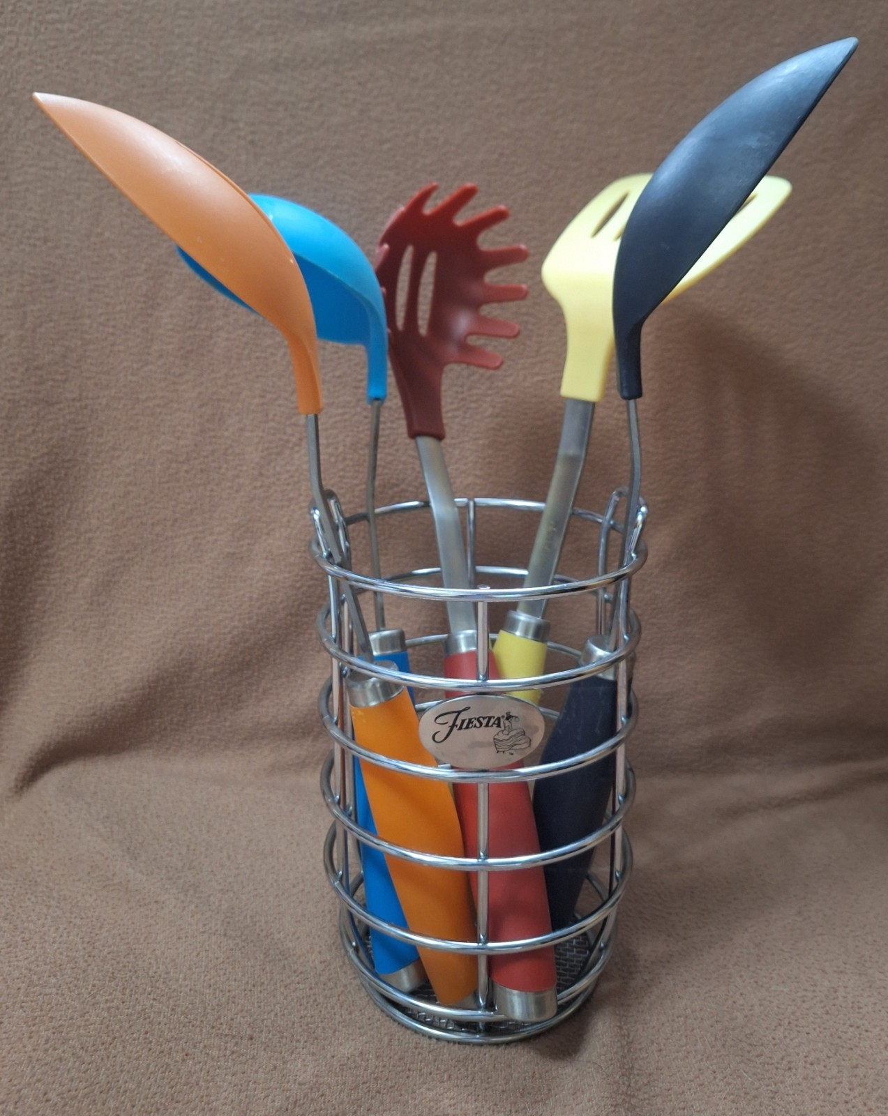 FIESTA Ware Cambridge 5 Pc Stainless Steel /Silicone Utensil Set w Holder