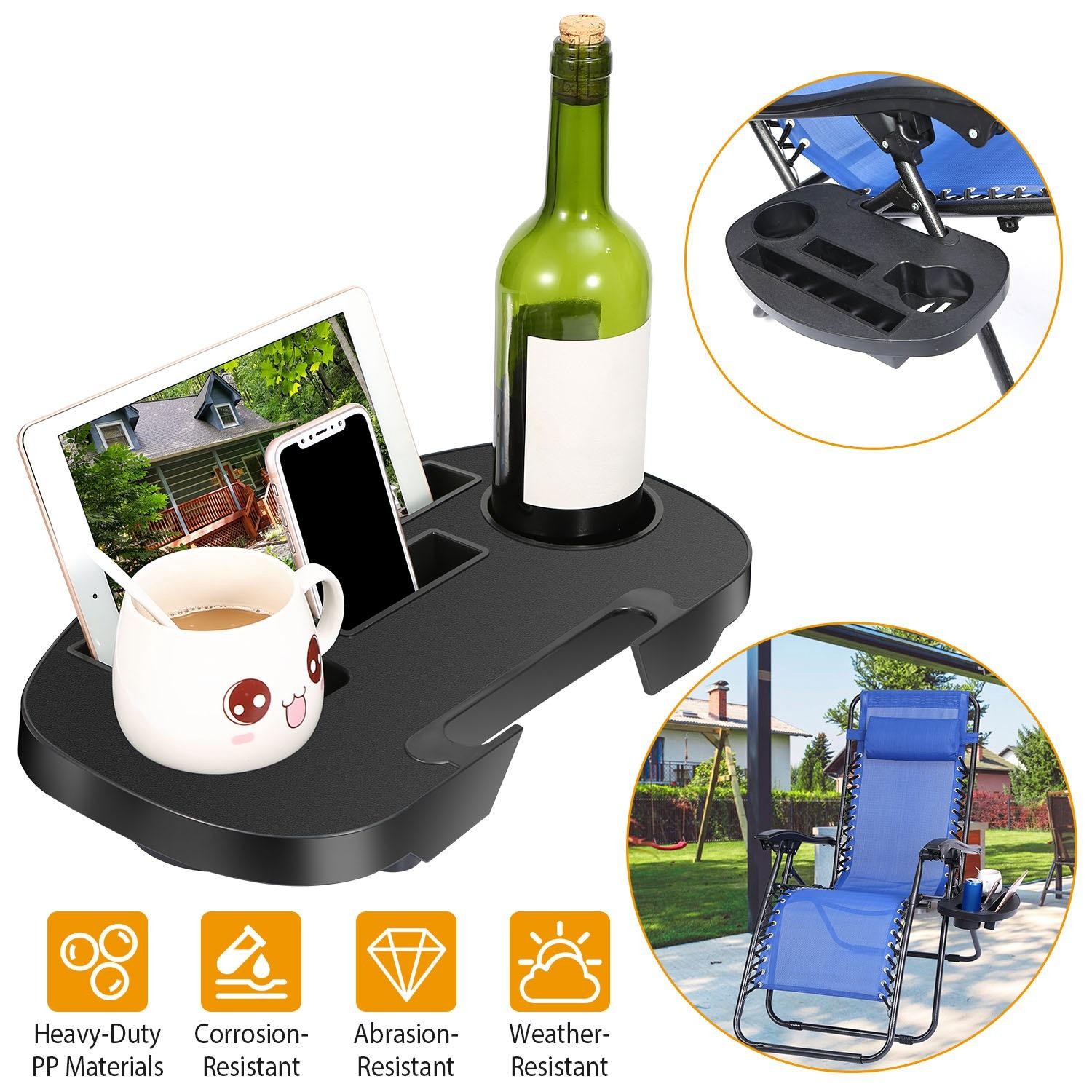 Zero Gravity Chair Cup Holder Clip On Side Tray w/Beverage Can Mobile Devices