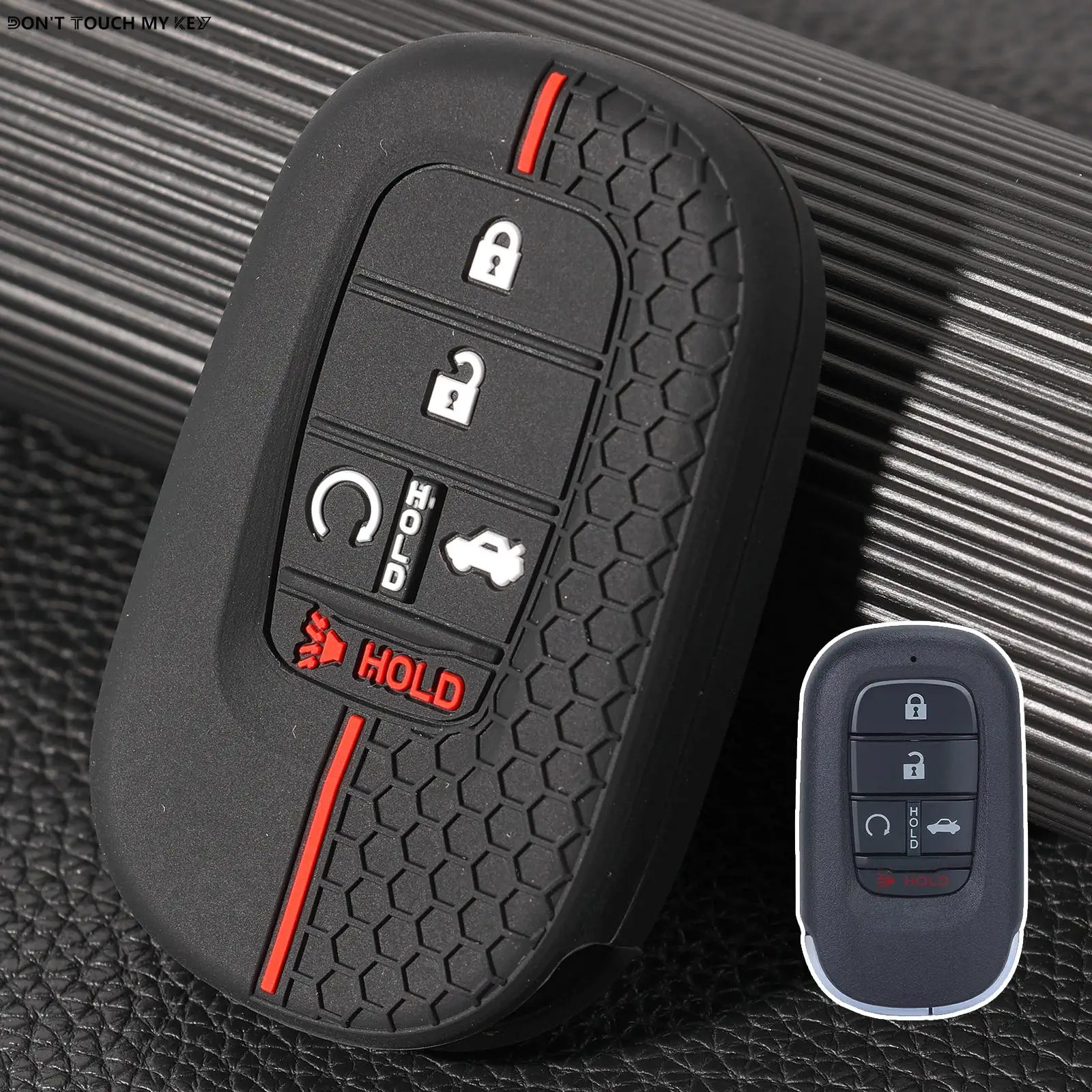 Key Fob Cover Silicone Case w/ Ring Chain 5 Button Civic Accord CRV