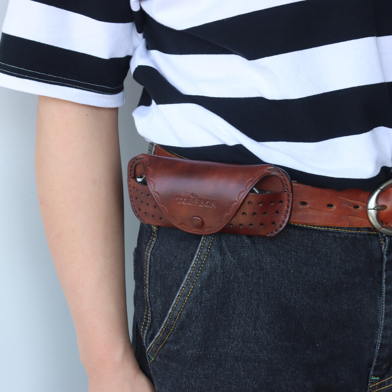 TOURBON Leather Eyeglasses Protector Case Glasses Carrier Belt Pouch Gift