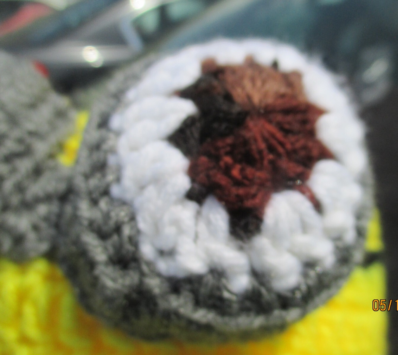 Crocheted Minion's Hat BRIGHT YELLOW w Bulging Grey Eyes Cute Mouth & Hair Teen