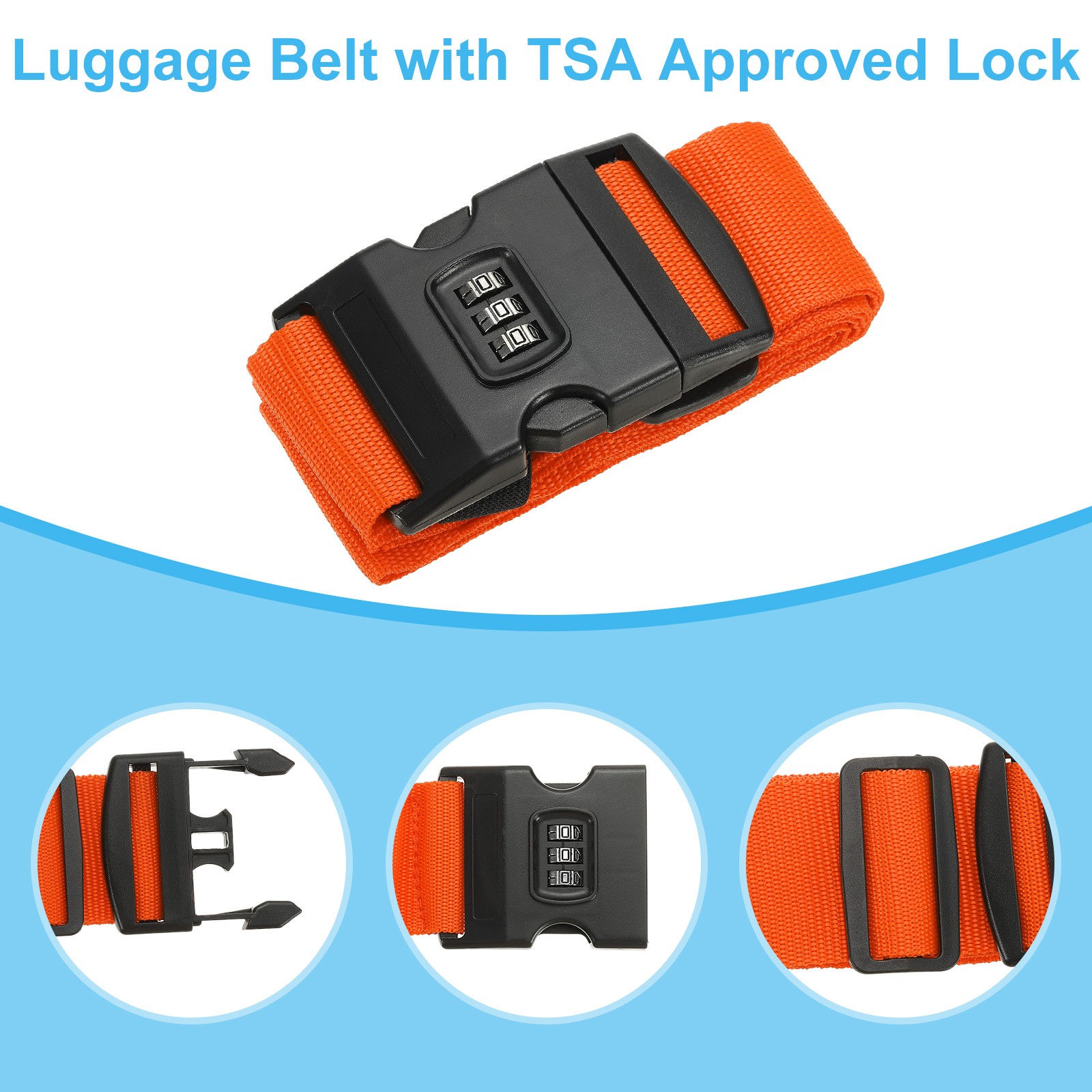 2Pcs Luggage Straps with Combination Lock TSA Approved Orange
