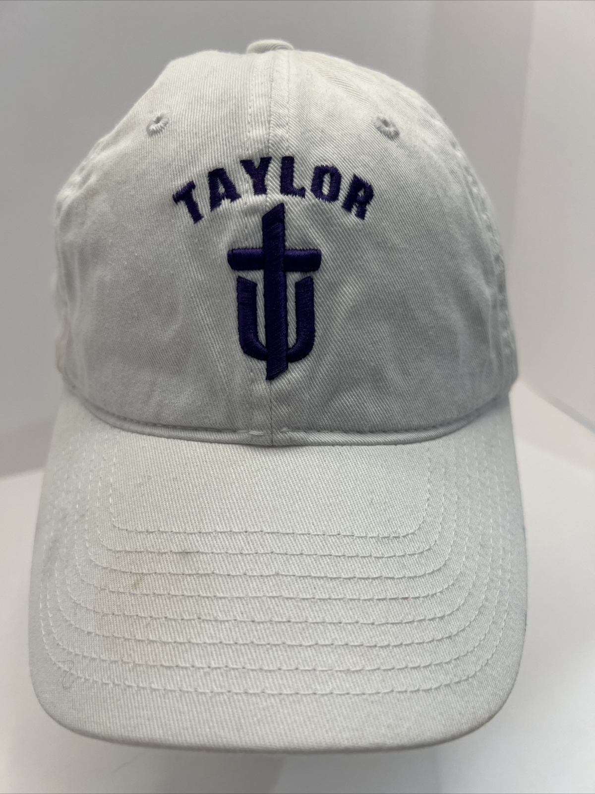 Taylor in Purple w Cross U Logo White Hat Cap Strap w Buckle Cotton Legacy Brand