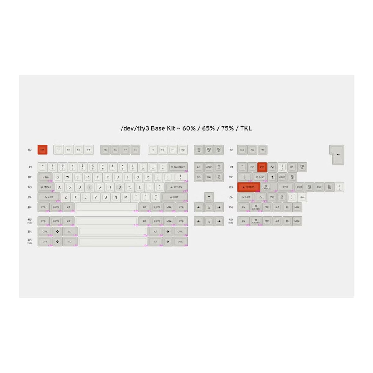 Drop MT3 DEV/TTY R3 Custom Keycap set Base Kit 60%|65%|75% keyboards - 154 keys