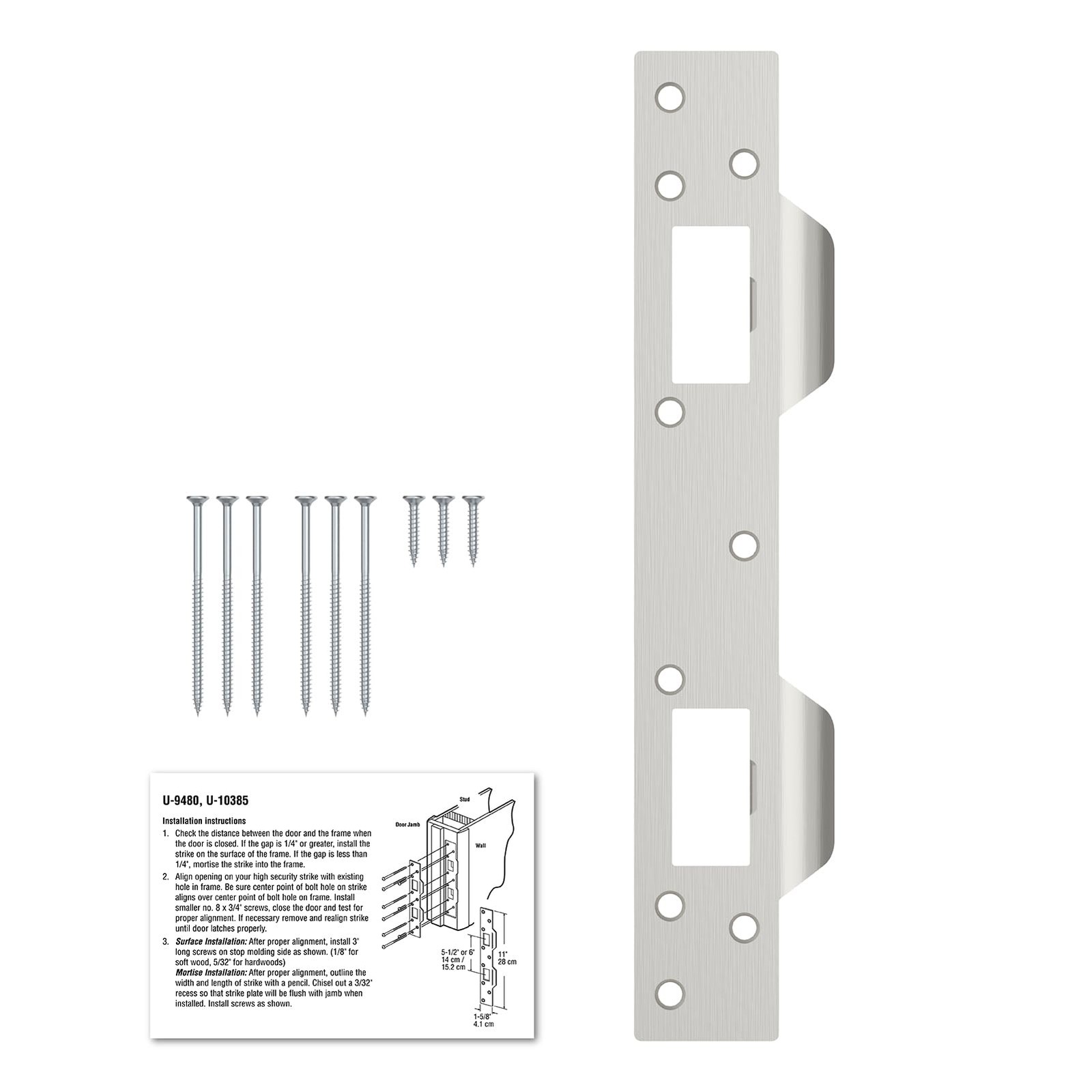 U 10385 Door Strike Plate Reinforcement for Use with 5-1/2” to Silver