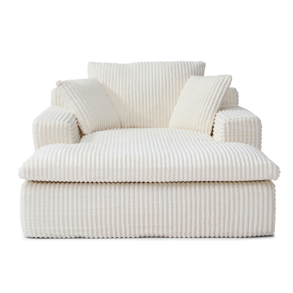 Beige Corduroy Sectional Sofa Bed w/ Double Chaise, No Assembly, 165lb Weight