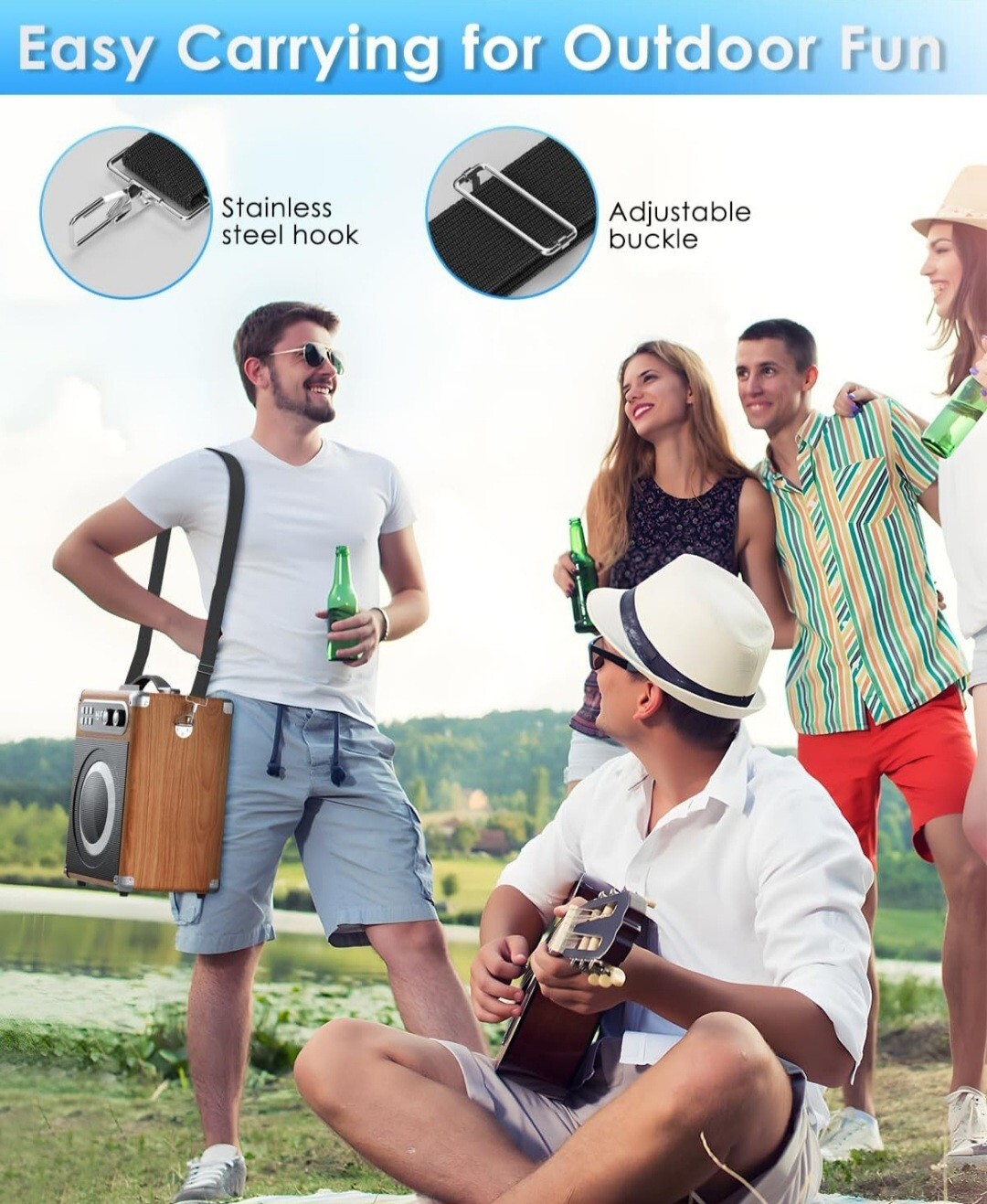 Wireless Karaoke Machine System Portable Bluetooth 5.1 Speaker W/ 2 Microphone