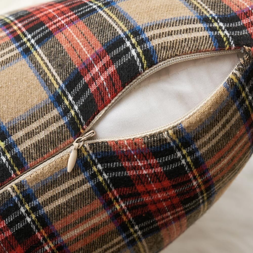 Christmas Khaki Tartan Plaid Throw Pillow Covers 18X18 Inch Decorative Scottish