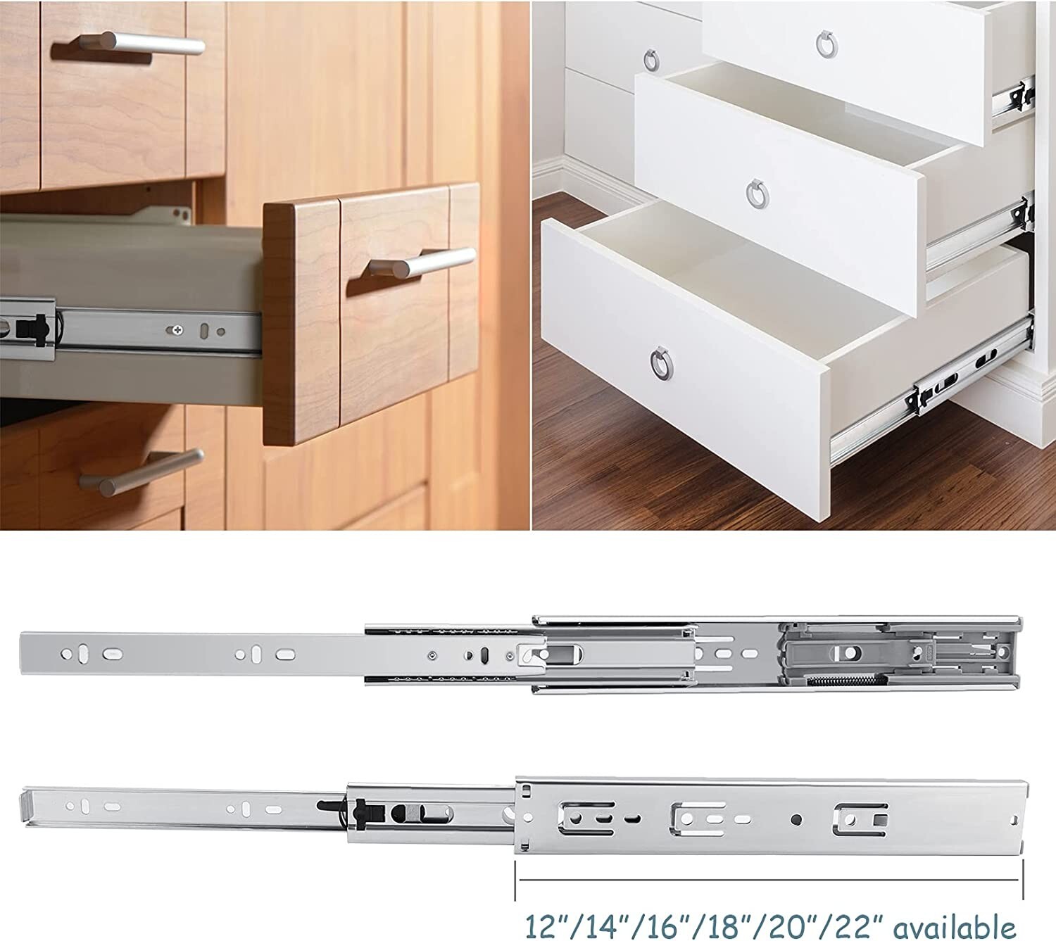 Pair Side Mount 12" Self Closing Ball Bearing Kitchen Cabinet Drawer Slide Rails