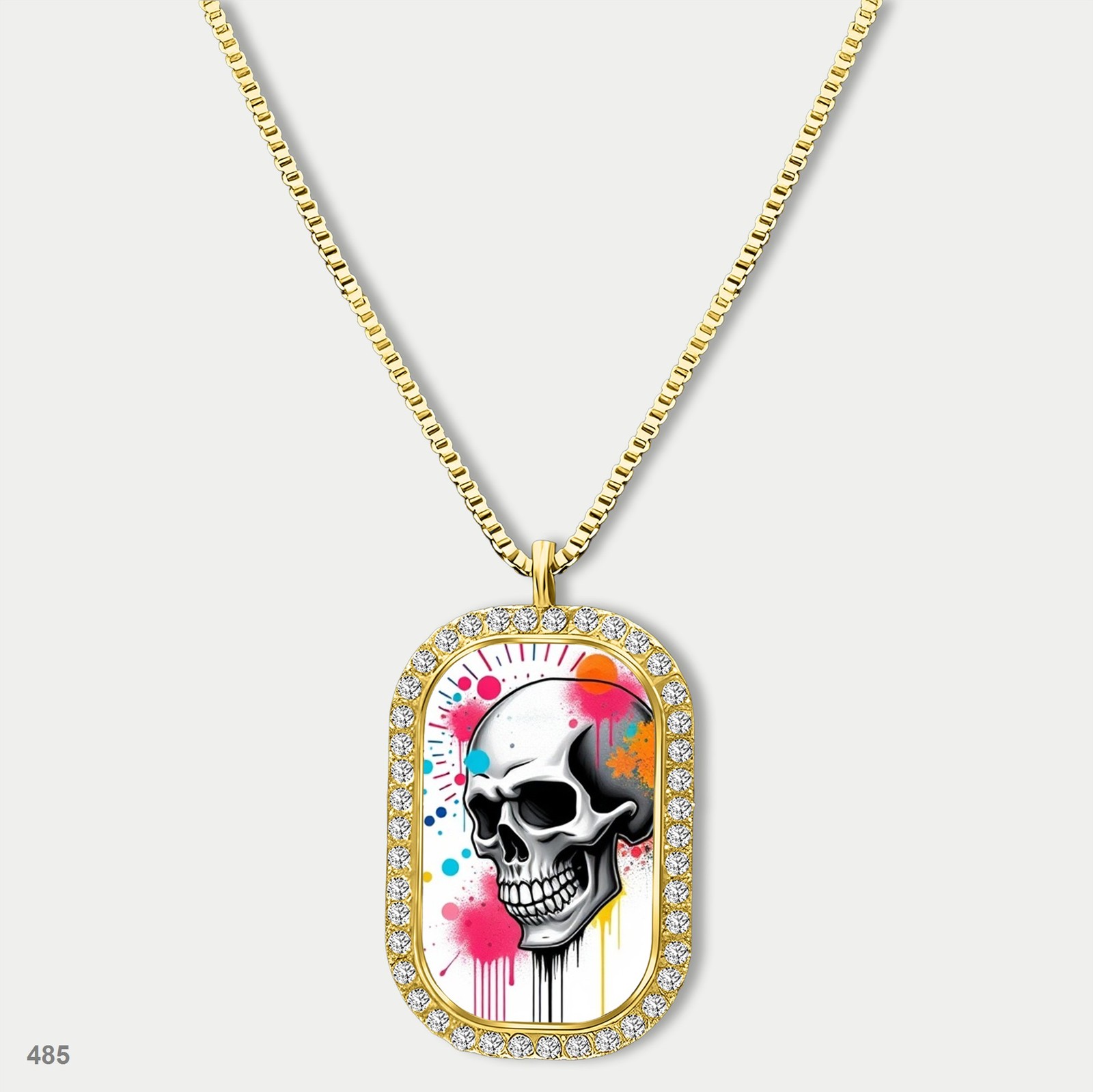 New Skeleton Graffiti Skull Fashion Pendant Necklace Chain Photo Dog Tag Chain G