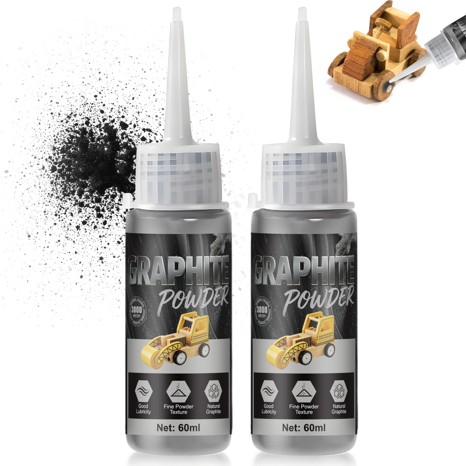 Graphite Powder Lock Lubricant 4 oz Bottle for Locks Hinges Tracks
