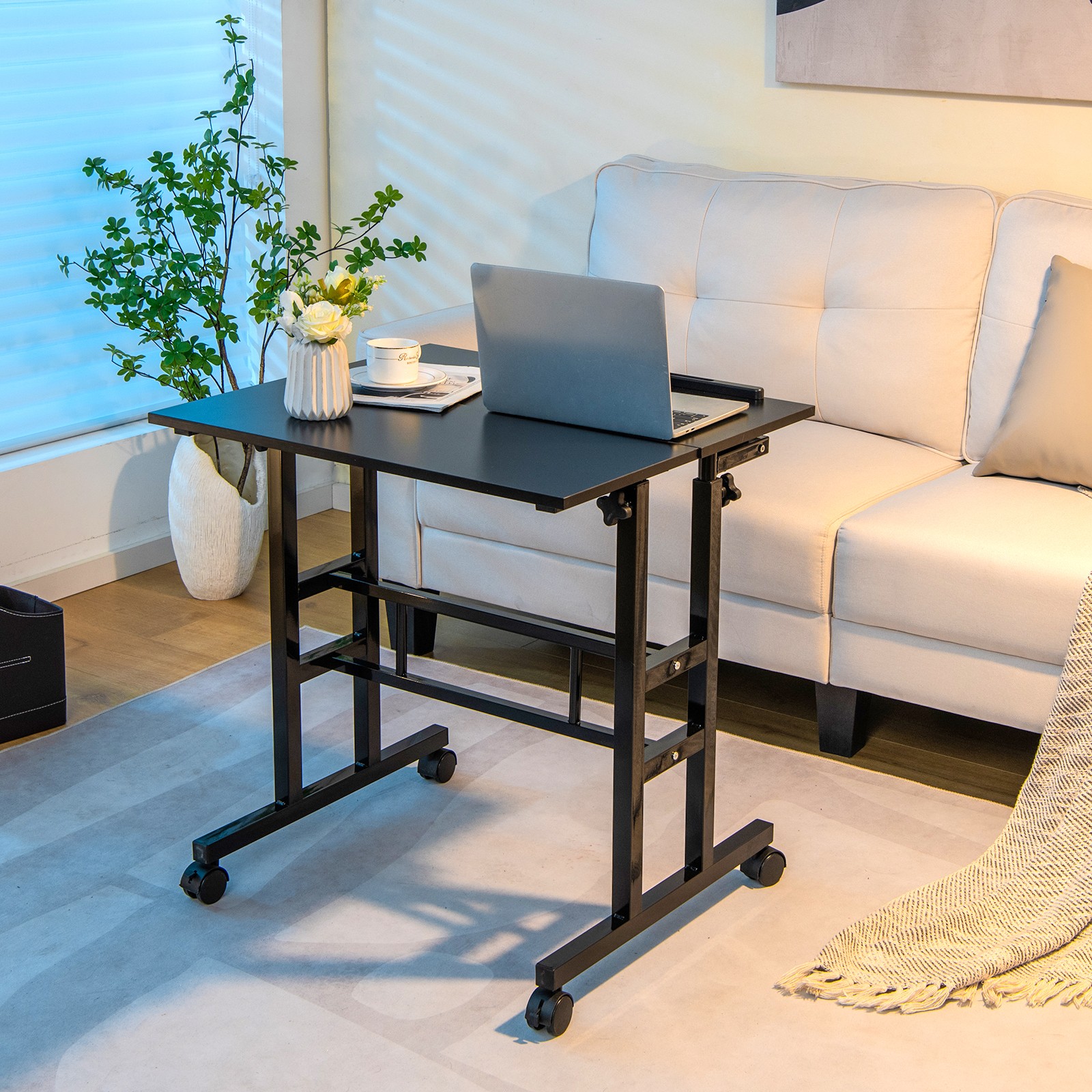 Costwy Adjustable Computer Desk Tilting Workstation Mobile Stand up Desk Black