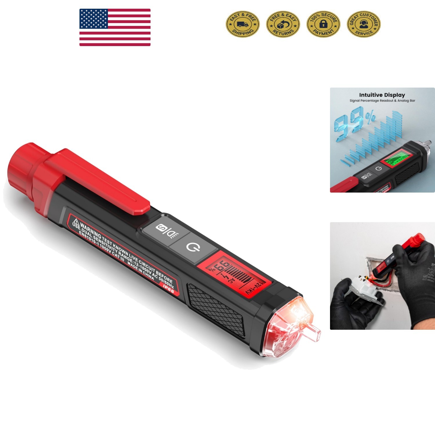 Electrical Tester with Buzzer Alarm and Wire Breakpoint Finder - Compact Design