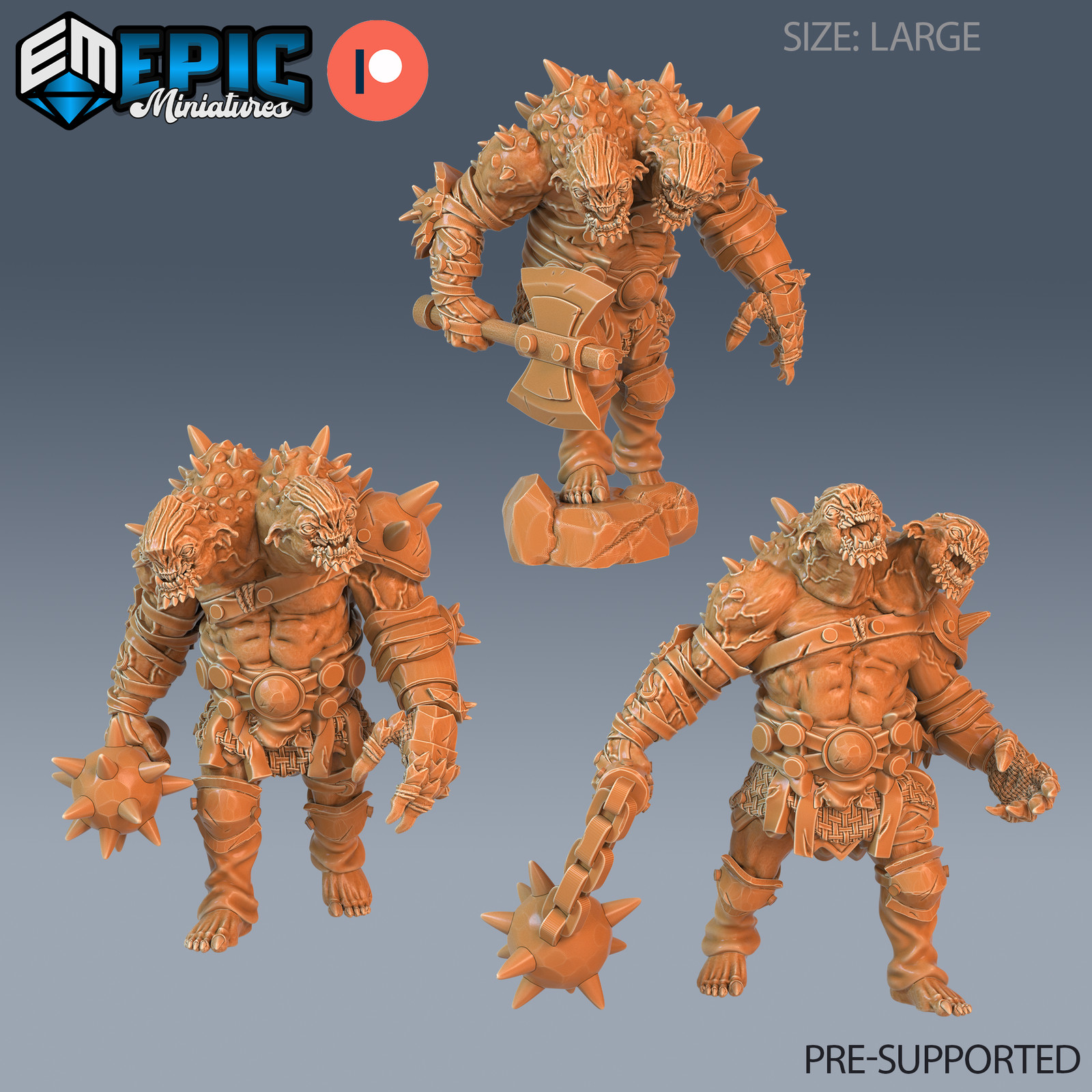 Ettin Beast, Dungeons and Dragon Miniature, D&D Fantasy Wargaming 28mm scale