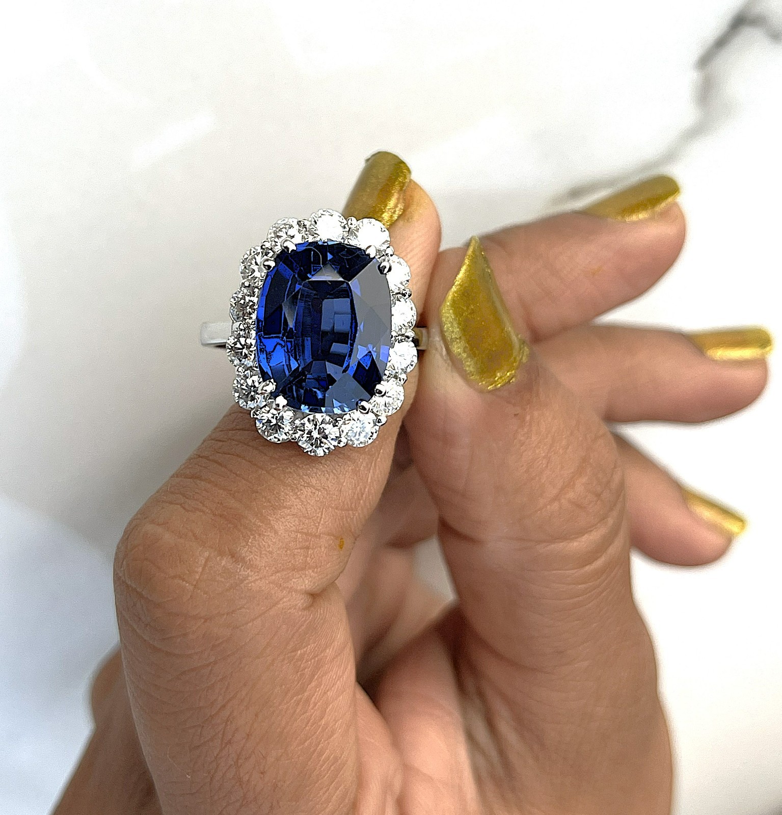 9.8Ct Cushion Cut Natural Sapphire Diamond Engagement Bridal Ring 14K White Gold