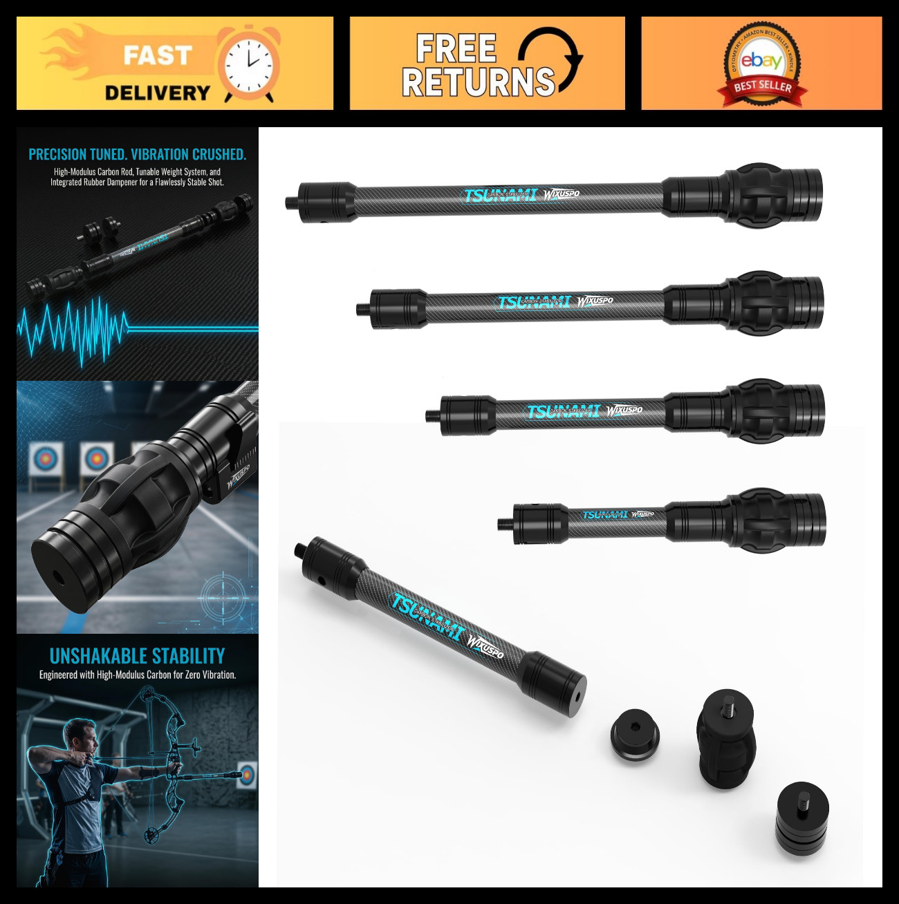 Archery Bow Stabilizer with Shock Absorber & Noise Reduction, Universal Fit for
