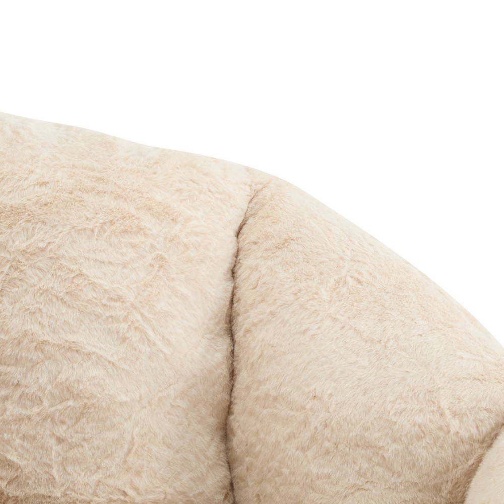 Beige Faux-Fur Bean Bag Chair, Indoor Cozy Armchair-Style, Shredded Foam Filler