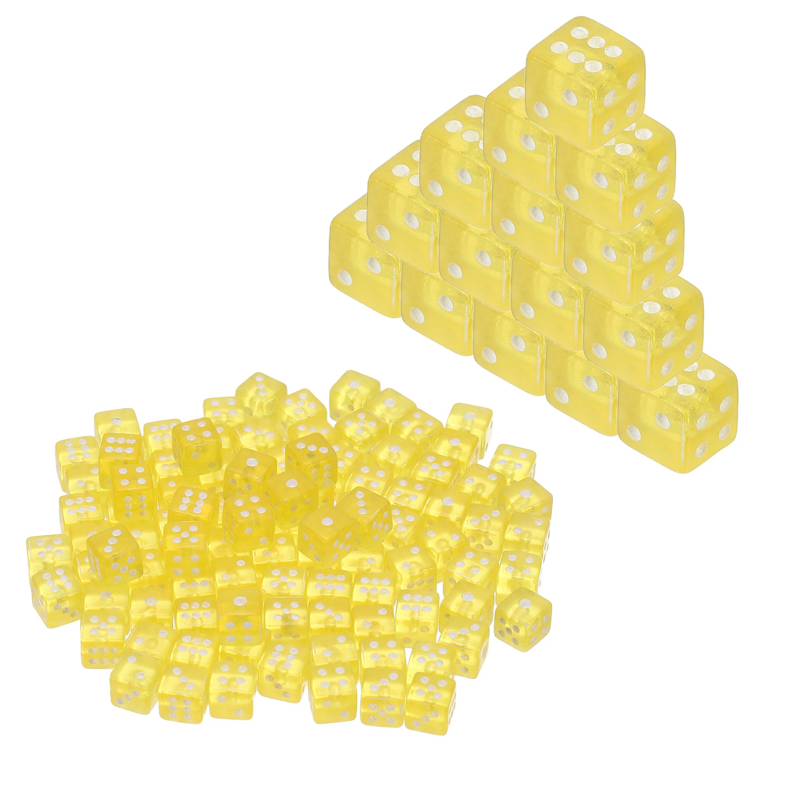 100Pcs Translucent Polyhedral Dice 5mm 6 Sided Square Corner Dice, Yellow