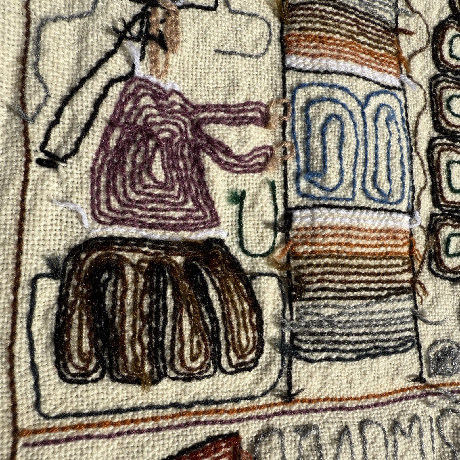 Vintage Folk Art Embroidery Peru "Matrimonio" 42”x23” Wall Hanging Wedding Gift