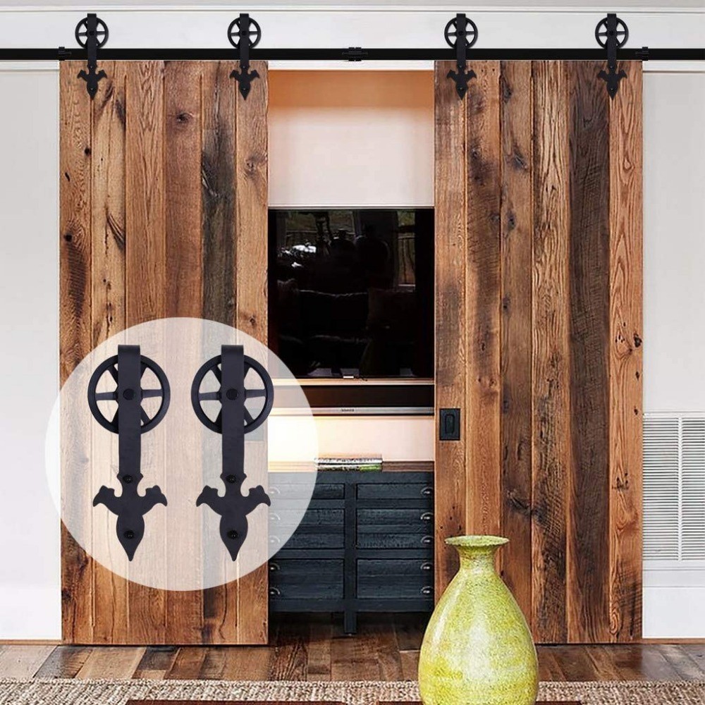 4-16FT Big Wheel Sliding Barn Door Hardware Kit for Double Door Smooth,Stable