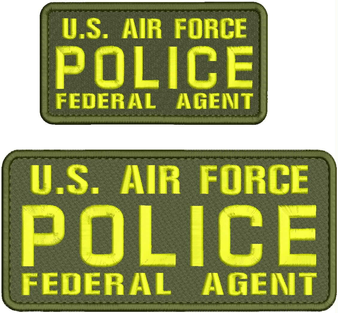 U.S. A F POLICE F AGENT EMB PATCH 9X4'' and 6x3 Hook On Back Ranger Green/Yellow