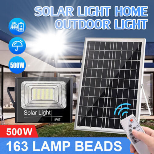 500W LED Solar Floodlight Panel Street Lights Outdoor Yard Waterproof W/ Remote
