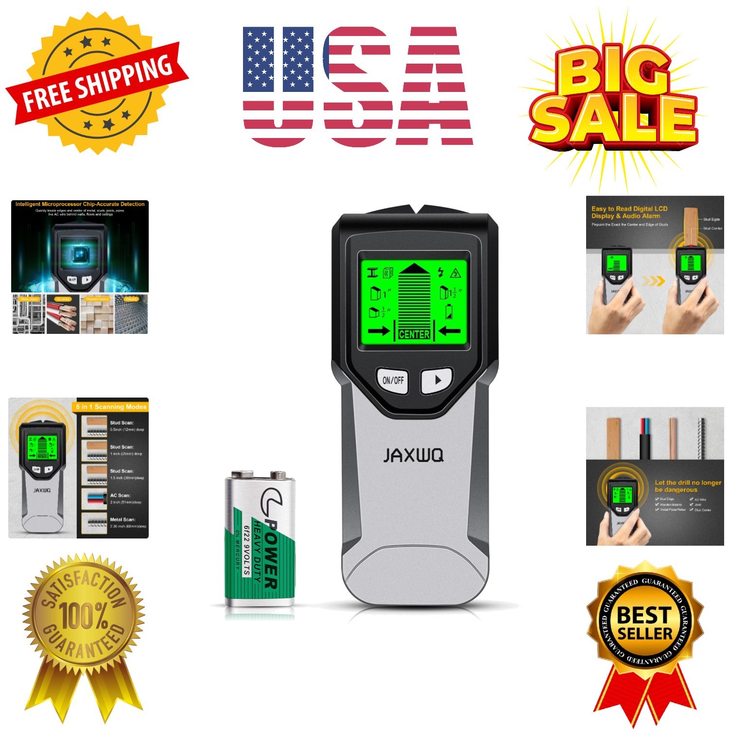 Stud Finder Wall Scanner - 5 in 1 Stud Finder Tool w/Smart Chip and HD LCD Di...