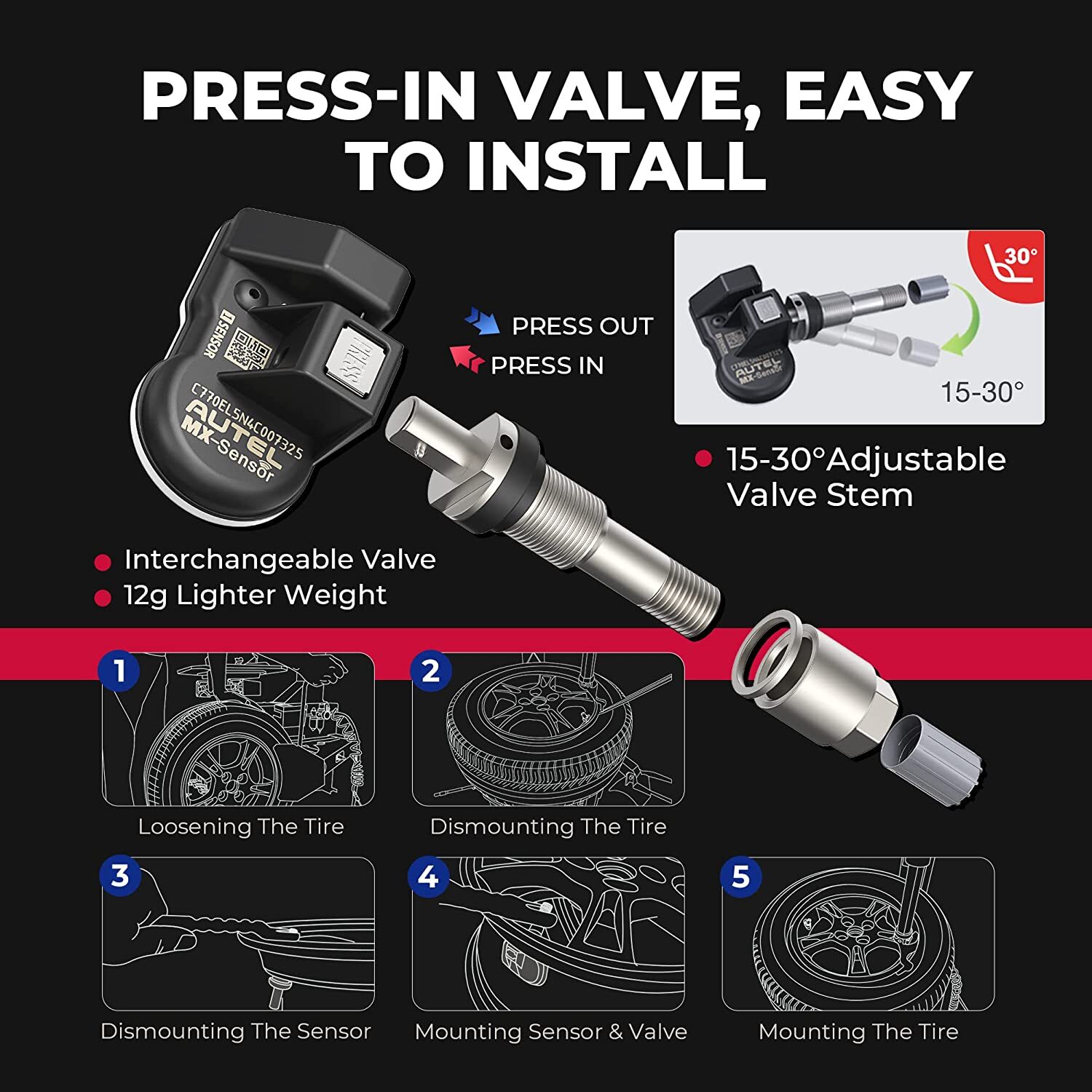 Autel MX-Sensor 315&433MHz Programmable TPMS Universal Tire pressure Sensor 1PC