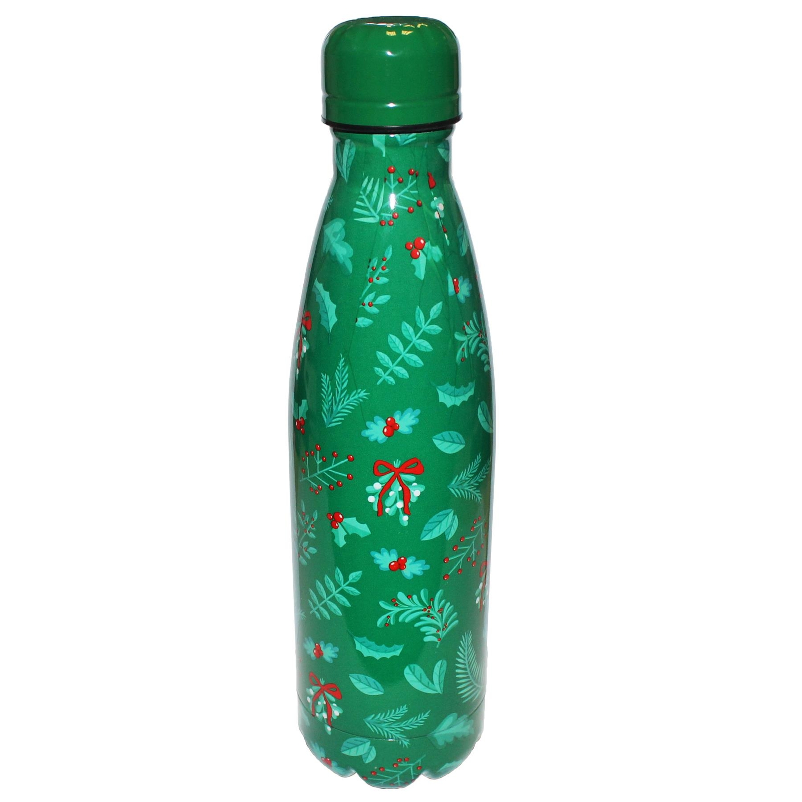Christmas Drinks Bottle Double Wall Metal 500ml Water Bottle Green Leaf / Holly