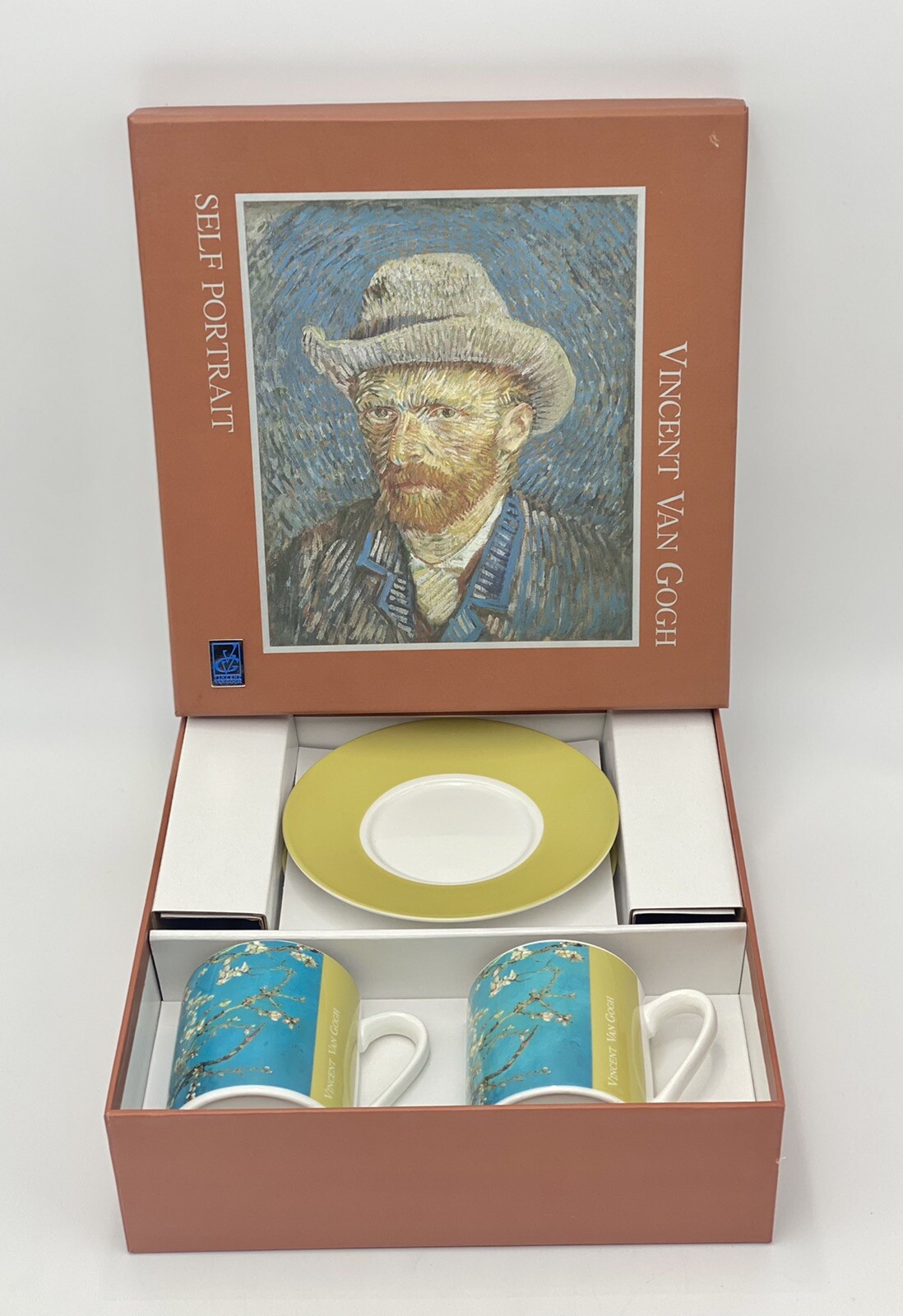 Almond Blossom VINCENT VAN GOGH 2 Espresso Coffee / Tea Cup & Saucer Mug Box SET