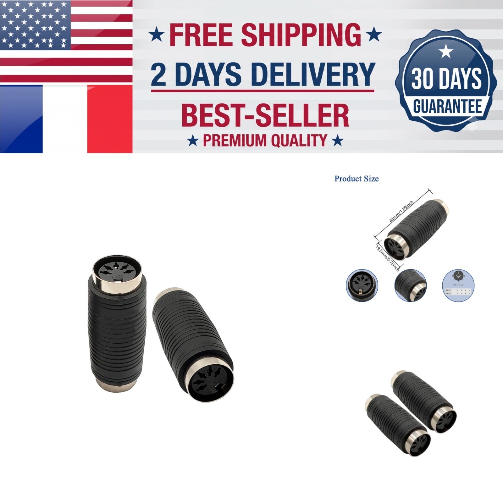 Voluty Tek 5-Pin DIN MIDI Female to Female Adapter - 2 Pack