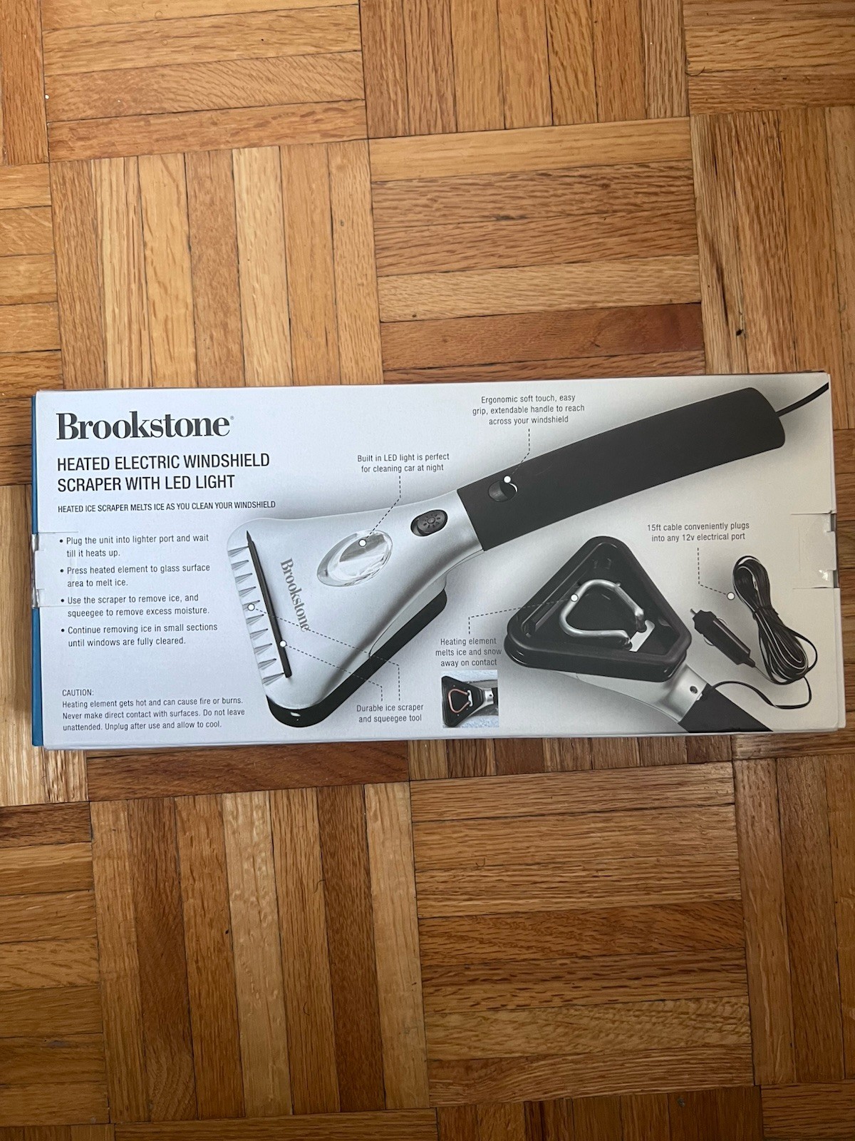 BROOKSTONE Heated Electric Windshield Snow & Ice Scraper with LED Light NEW
