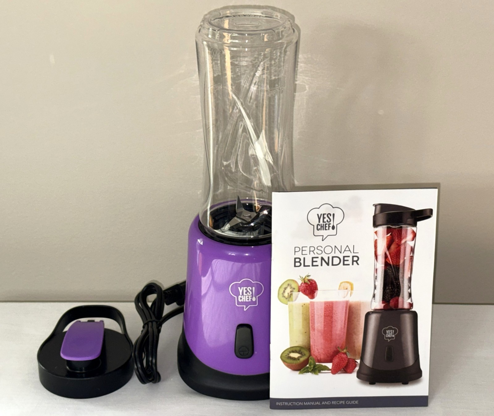 YES CHEF! Personal Blender Complete w Manual-16oz Portable Bottle-Purple-PERFECT