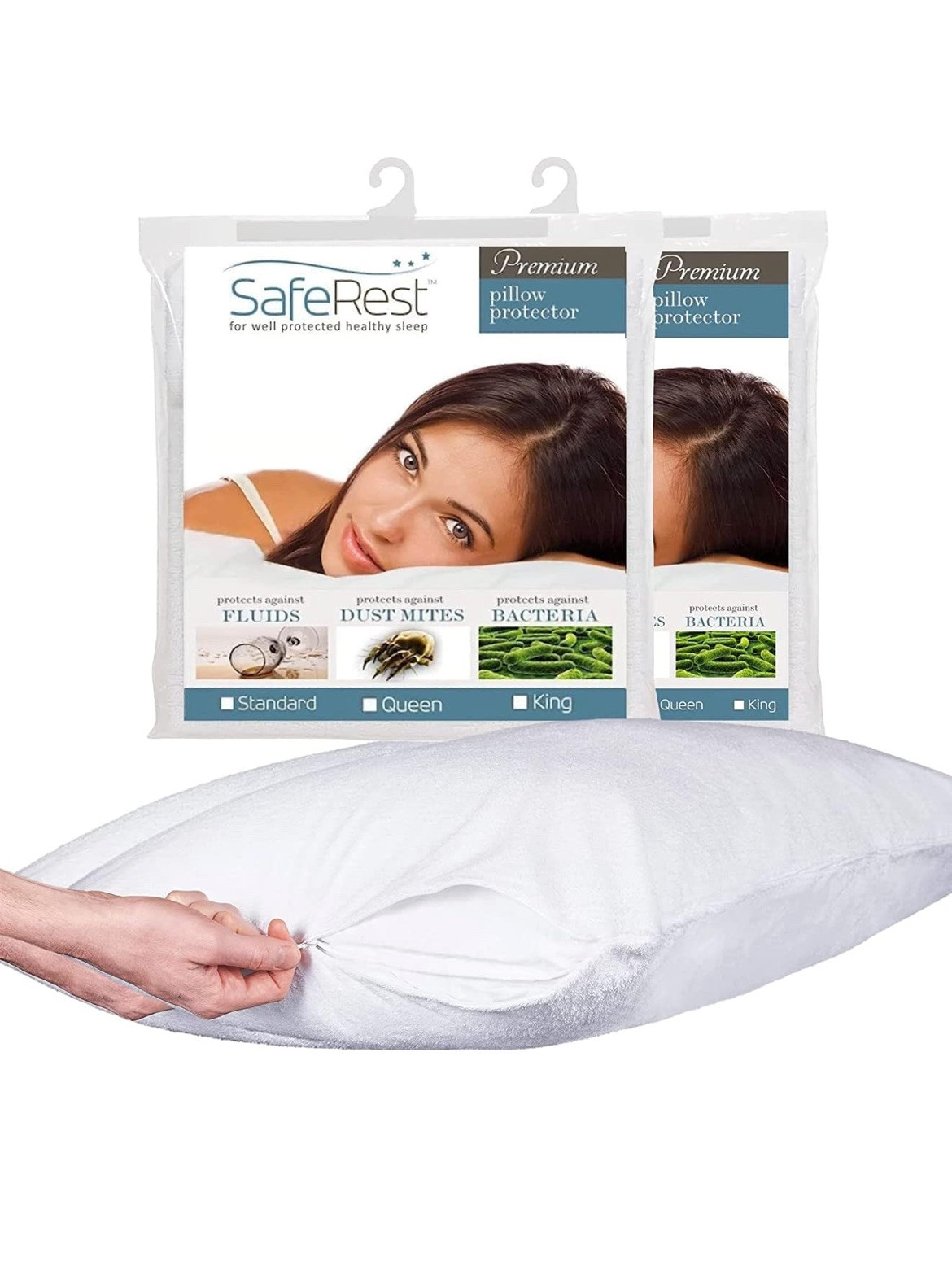 Saferest Waterproof Pillow Protector Cover Zippered Standard Size
