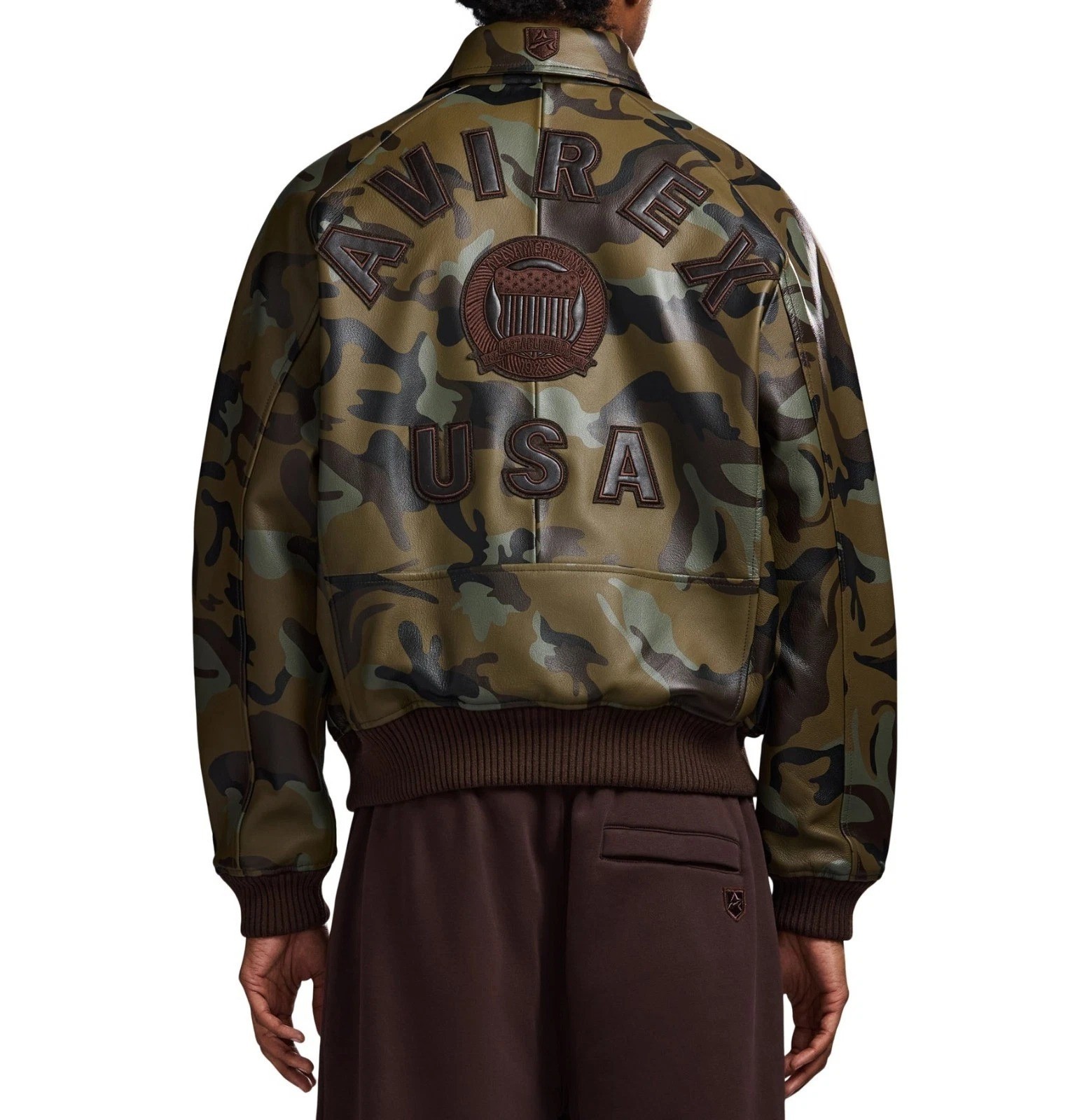 Men's Avirex USA CAMO ICON Limited Edition Flight Bomber Cowhide Leather Jacket