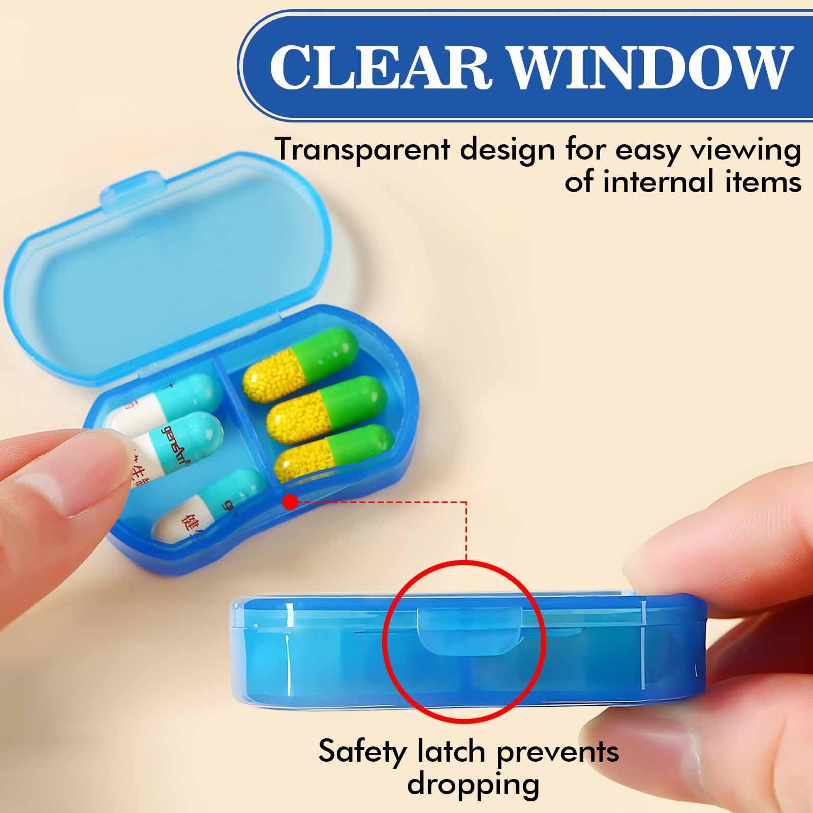 Pill Case for Purse Small Organizer Portable 2-Grids Box, Blue 1pcs