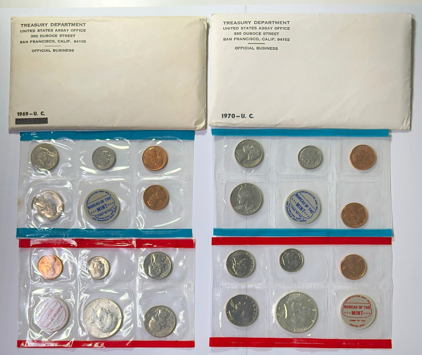 1969 & 1970 P/D/S U.S. Mint Uncirculated Coin Set Lot w/ Silver Half Dollars