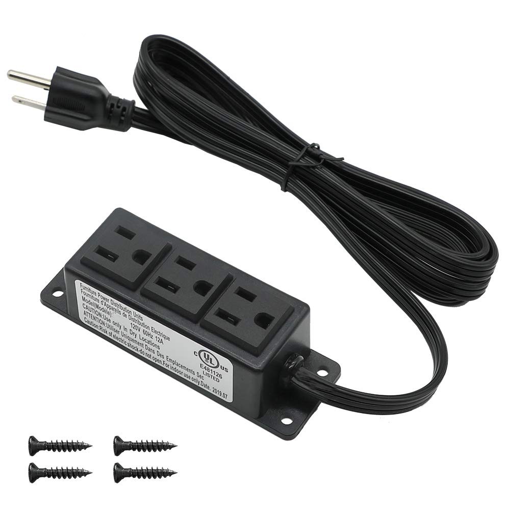 Surface Mounted Power Strip 3 AC Grounded Outlets Mountable Power Strip Socke...