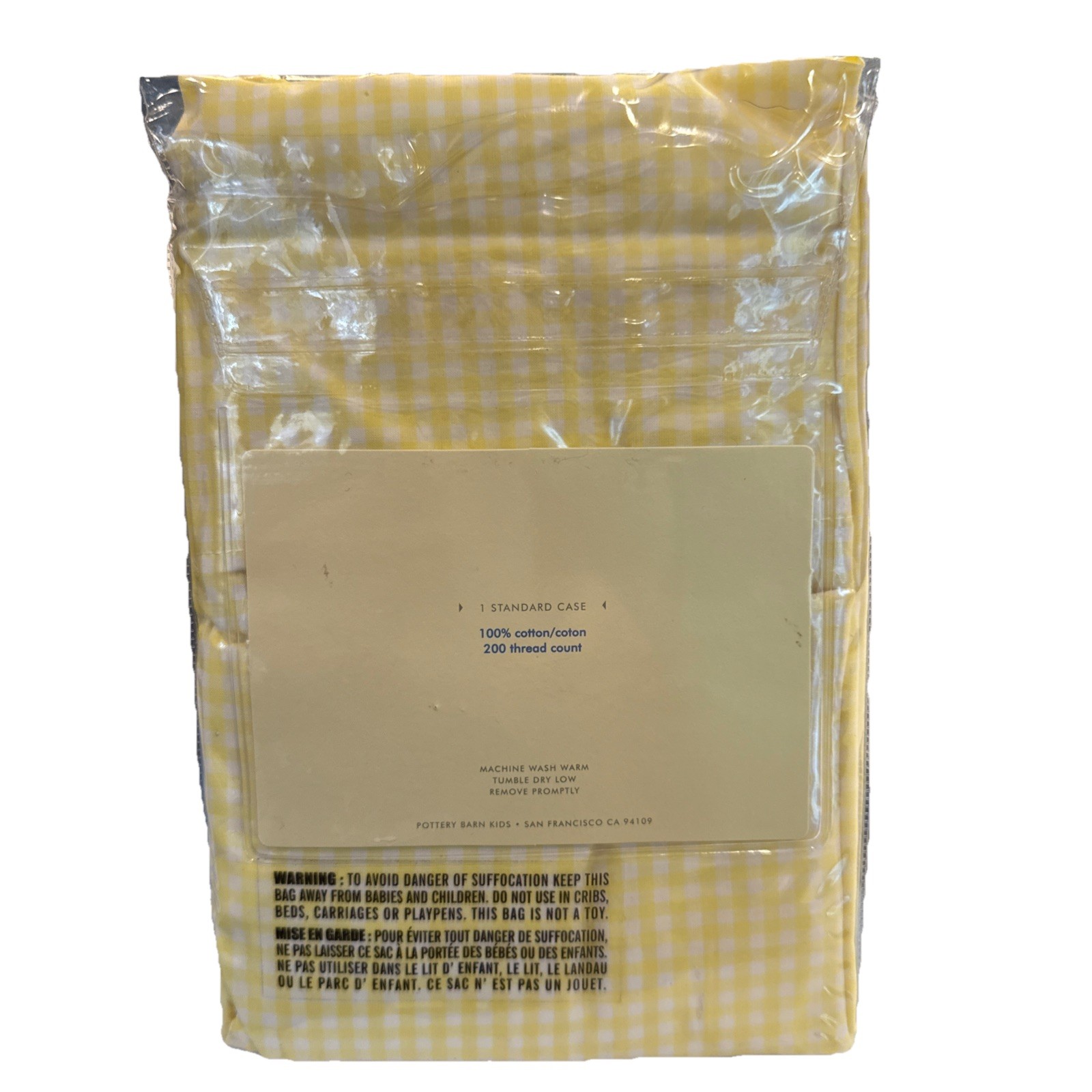 Pottery Barn Kids Gingham Standard Pillowcase Yellow White Peracle Checked New