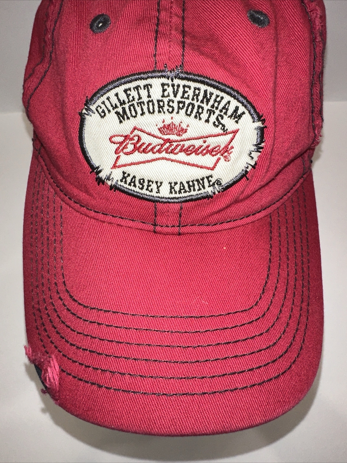 Gillette Evernham Budweiser Kasey Kahn 9 Red Hat Cap Authentic NASCAR Distressed