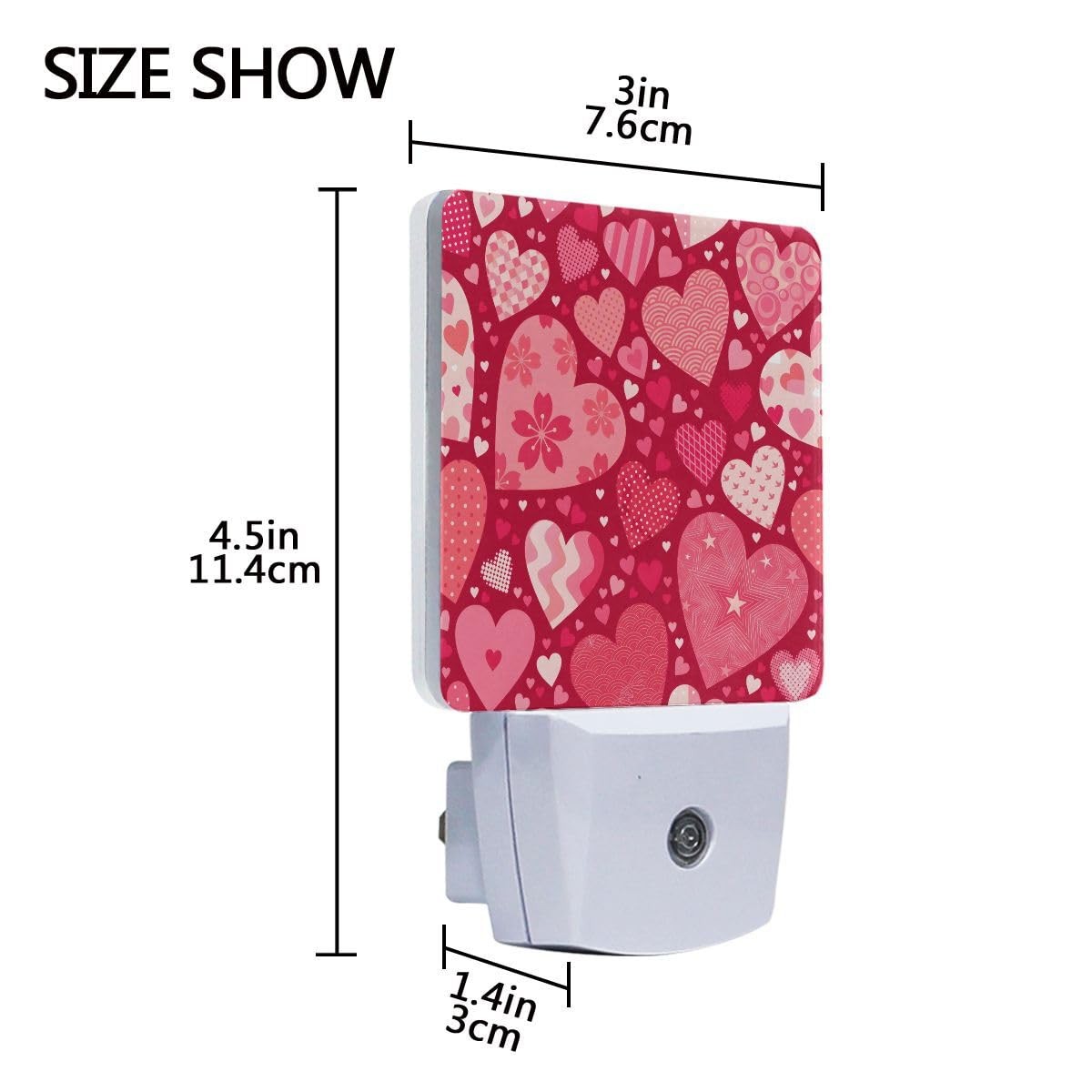 2 Pack Happy Valentines Love Heart Night Light Pink PlugIn Auto Sensor Lamp