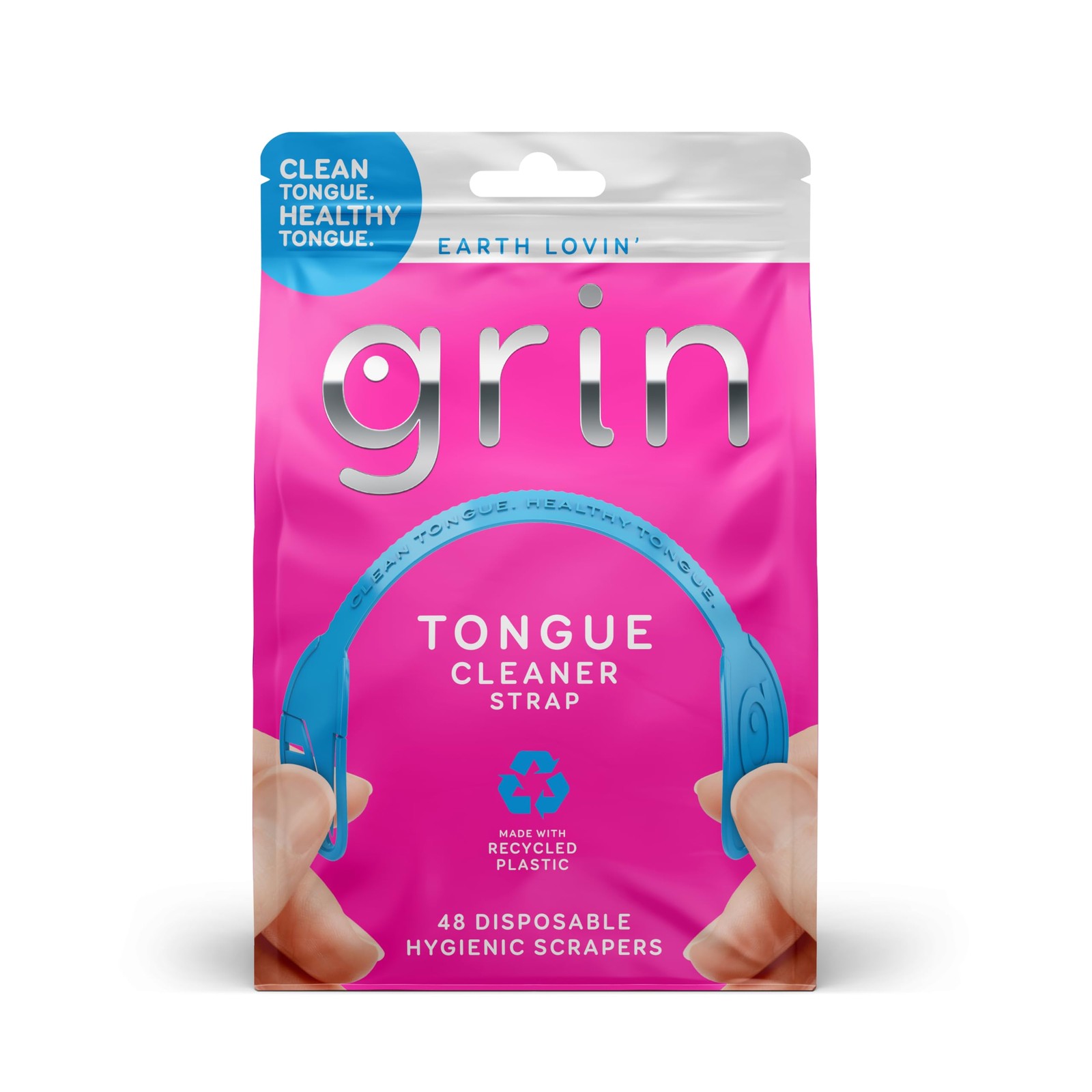 GRIN Tongue Cleaner Strap, 48 Count, Disposable 48 Count (Pack of 1), White