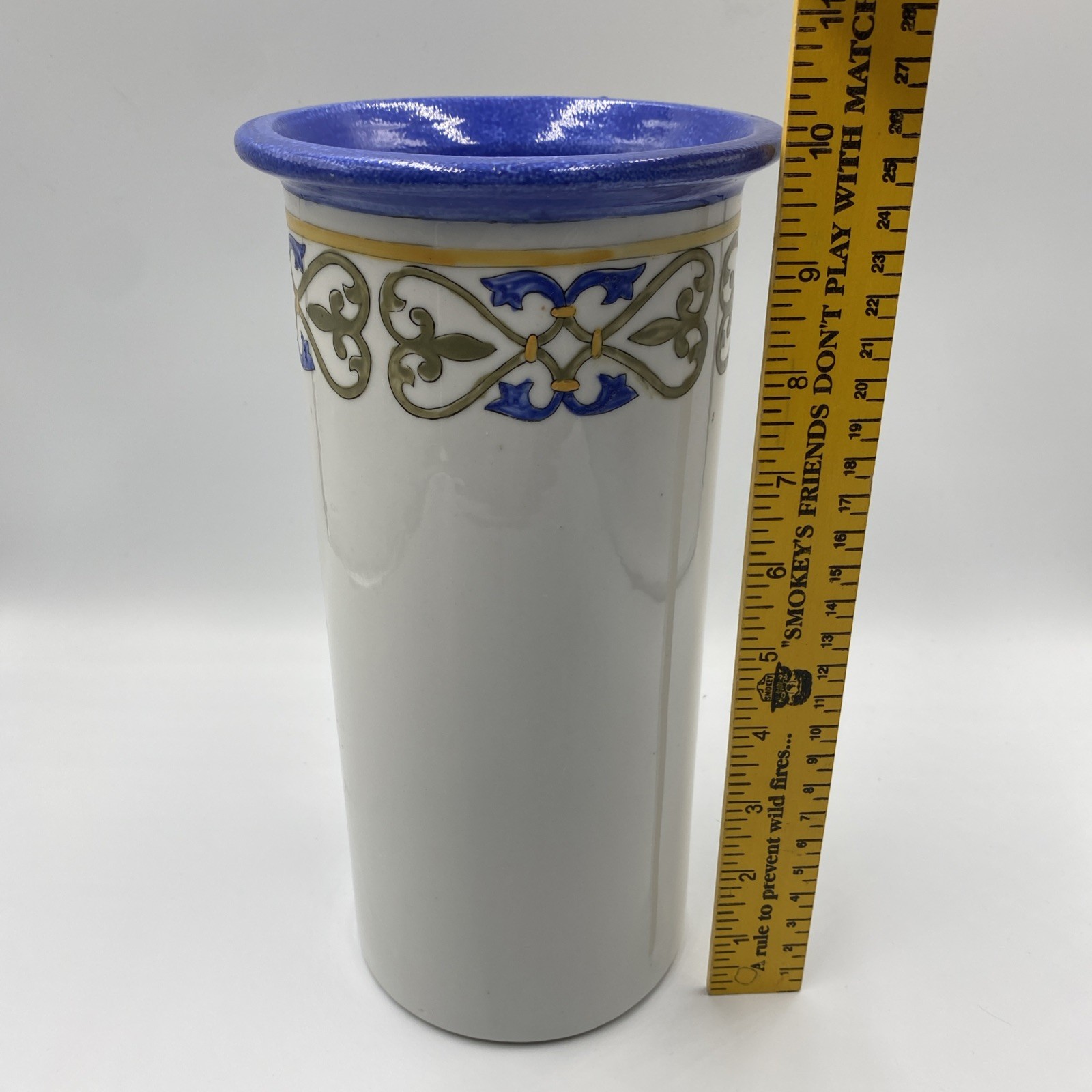 Vintage Ecco Nova Spanish Pottery Wine Chiller Blue Gold Geometric Border Design