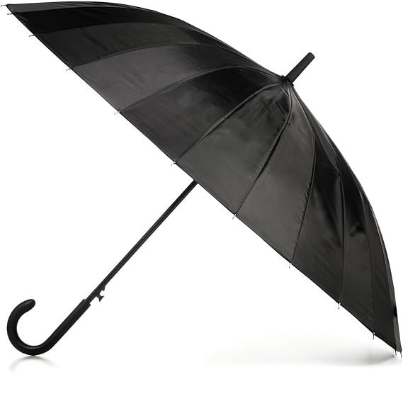 totes Large Eco Auto-Open 24-Rib Windproof Umbrella with a Classic Curved J-Hook