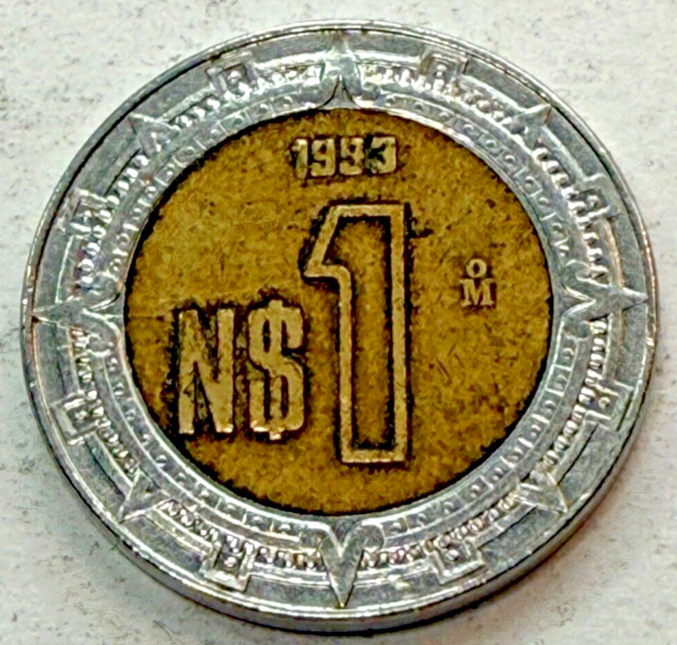 1993 Mexico 1 Nuevos New Peso Bi-Metallic Coin-Circulated! 🇲🇽 🇲🇽