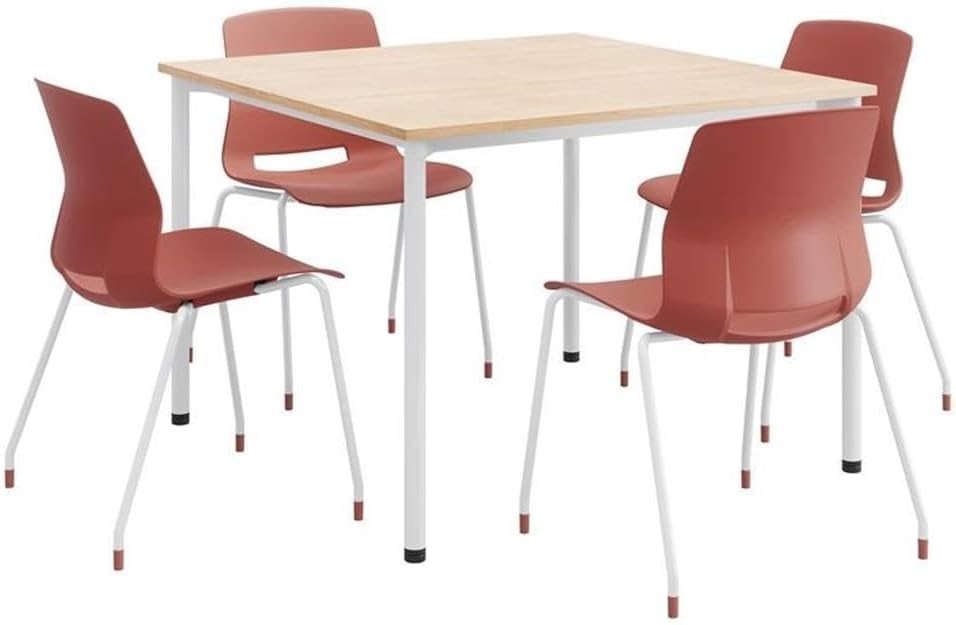 KFI Home or Office 42" Square Kitchen Pantry Table w 4 White Imme Stack Chairs