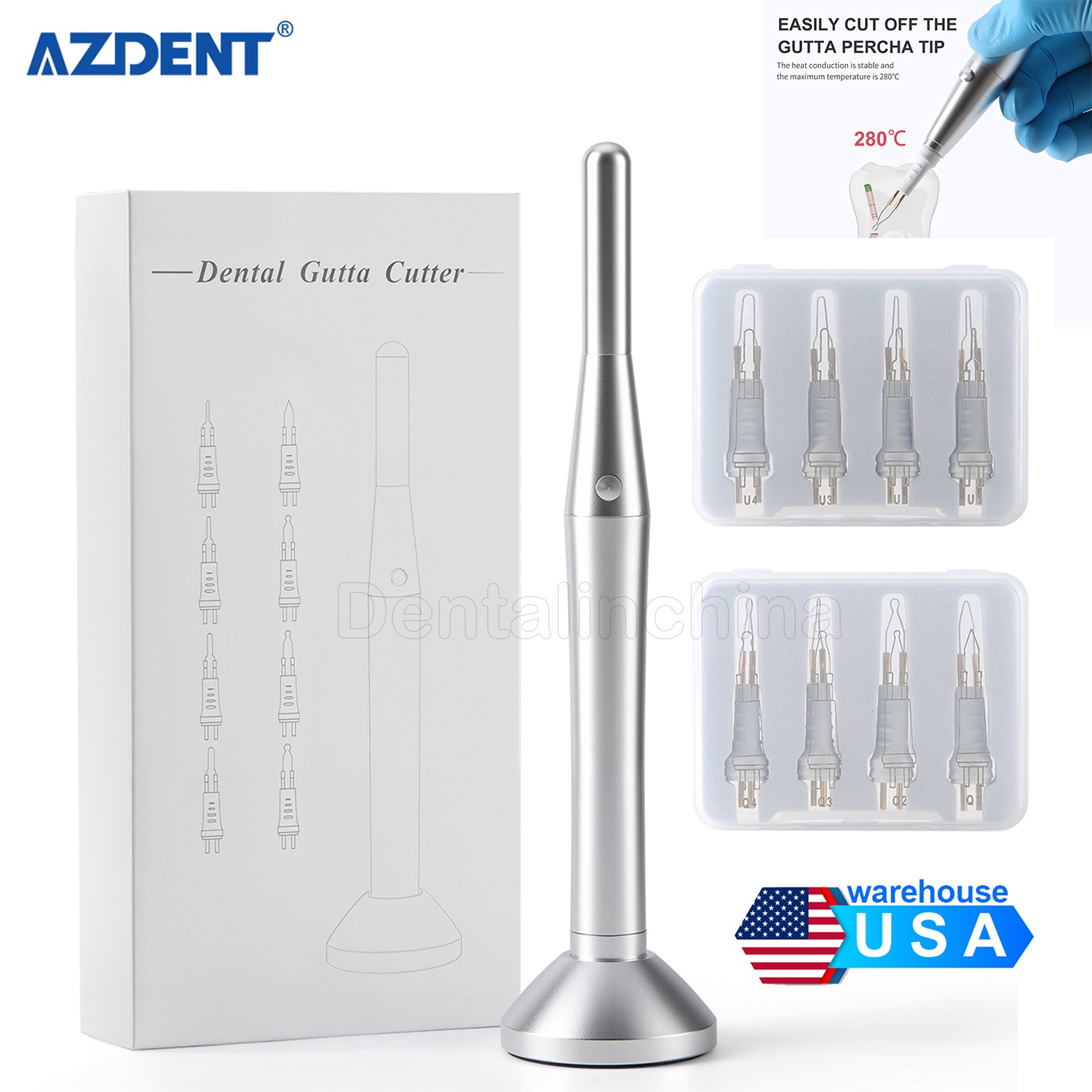 Wireless Metal Endo Dental Gutta Percha Pen Cutting Tooth Gum Cutter + 8PCS Tips