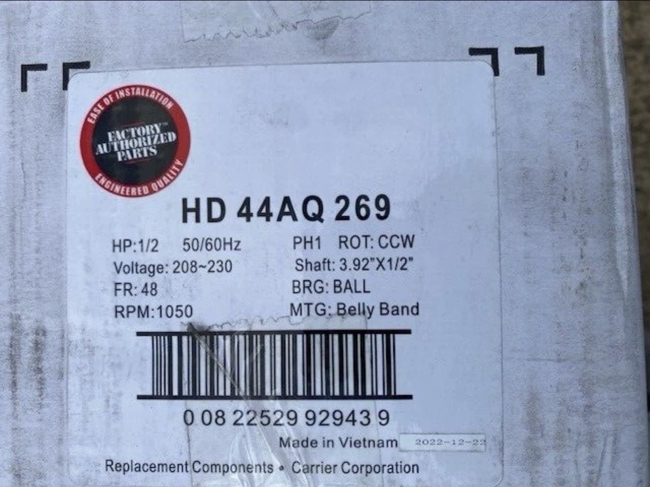 Carrier HD44AQ269 1/2 HP 208-230V ECM Motor (NEW)