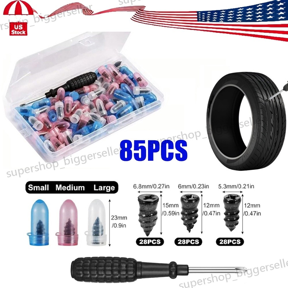 Car Tubeless Vacuum Tyre Puncture Repair Kit Screw Nails Tire Patch Plug 85PCS
